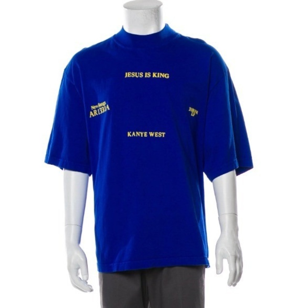 Yeezy Kanye West | Jesus Is King Blue T-Shirt Mock Neck Mens Shirt | XL
